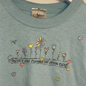 vintage artisans friends are flowers that never fade tshirt blue short sleeve XL